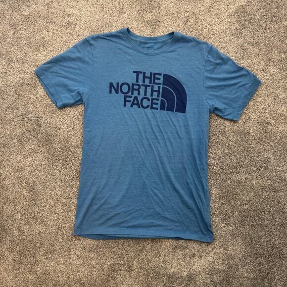 North Face Shirt Mens Medium Blue Graphic Logo Tee Outdoor Casual Soft Blend - Picture 1 of 11